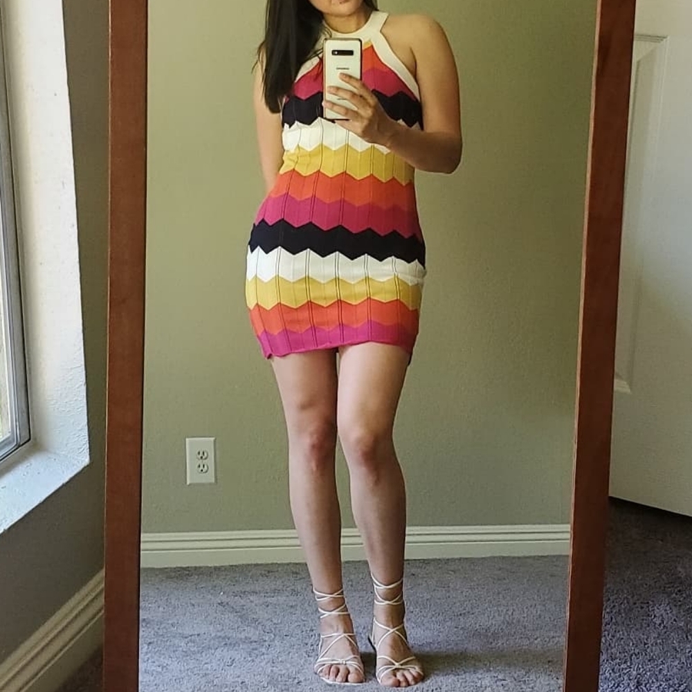 HALTER NECK MULTI COLOR KNIT DRESS